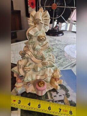 Lennox Porcelain White and Green Holiday Tree Figurine with Gold Accents
